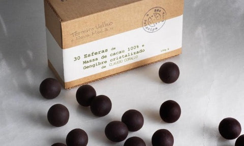 Crystallized ginger spheres covered with 100% dark chocolate - 130g